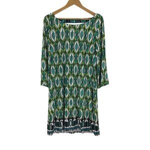 Laundry Shelli Segal Shift Dress Size Large Green Blue White Geometric Print